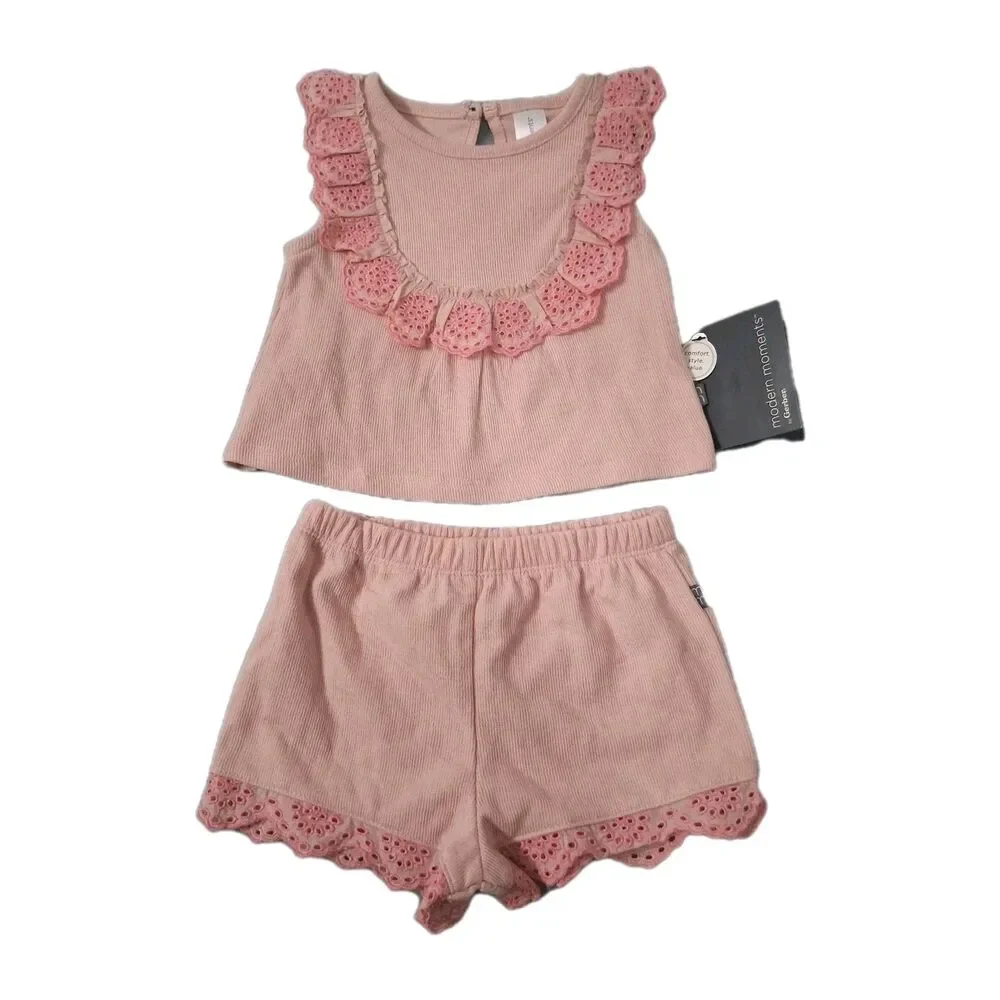 Baby Girl Outfit Size 12m Eyelet Ruffles Top Shorts Spring Easter Festival Set